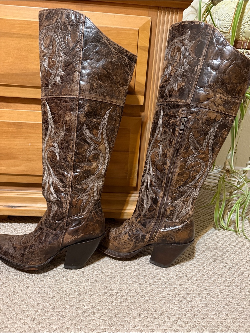 Dan Post Brown Embroidered Knee-High Western Boots - Picture 2 of 8